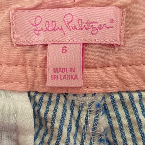 Lilly Pulitzer Seersucker Blue & White Striped Ladybug Embroidered Shorts - 6 - Picture 9 of 12